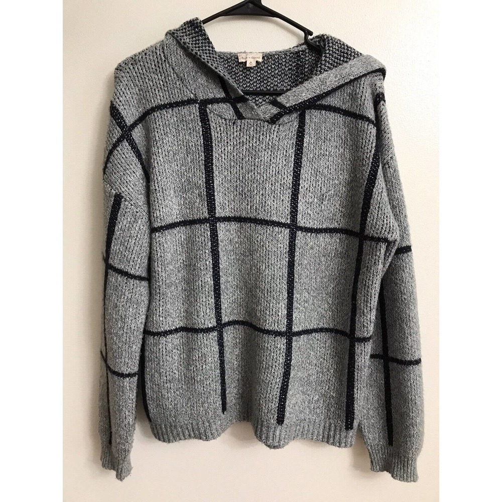 Hem & Thread Women's Colorblock Pullover Thick Knit Gray Sweater Hoodie Size M